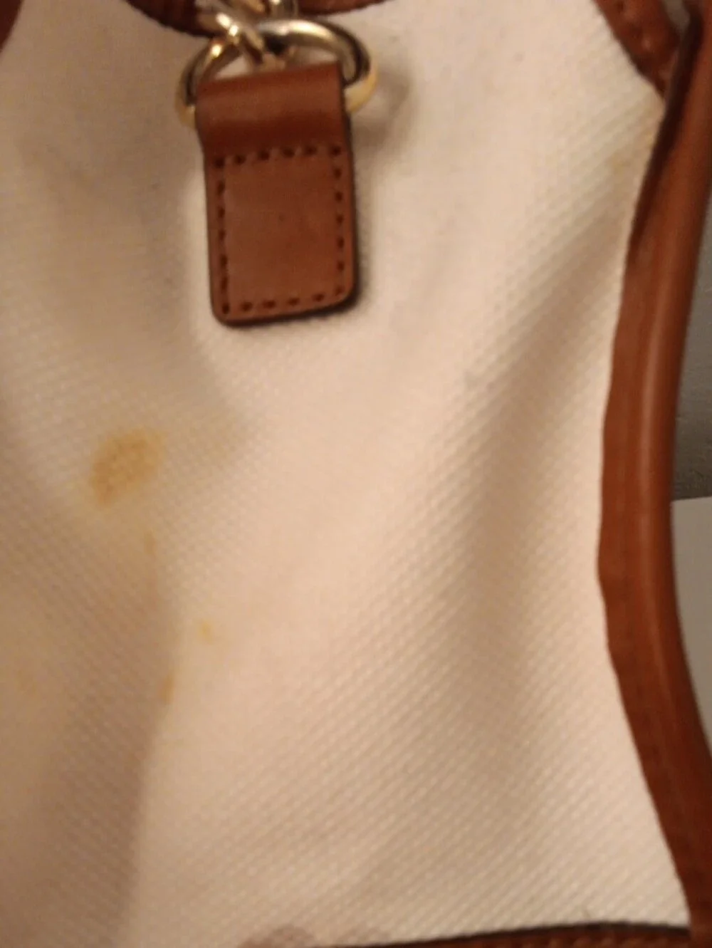 Michael Kors Preloved Canvas Satchel with Pink Center Stripe and Brown Trim